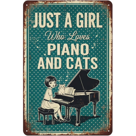 Just A Girl Who Loves Piano And Cats Tin Sign Art Metal Poster Bar Club ...