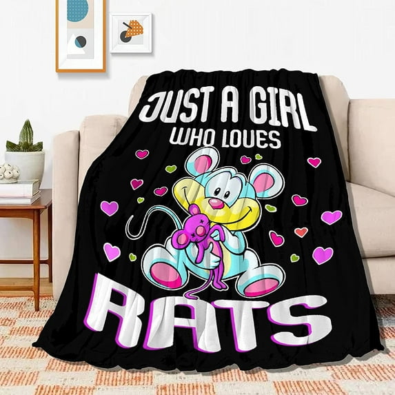 Just Girl Loves Rats Blanket Soft Blankets and Throws Flannel Cozy Lightweight Quilt Gift Perfect for Bed Sofa Couch-80 x60 Large for Adult