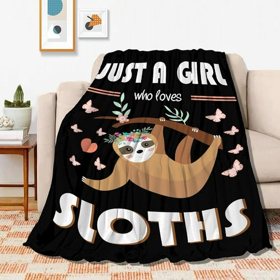 Just Girl Loves Sloths Blanket Soft Blankets and Throws Flannel Cozy Lightweight Quilt Gift Perfect for Bed Sofa Couch-80 x60 Large for Adult