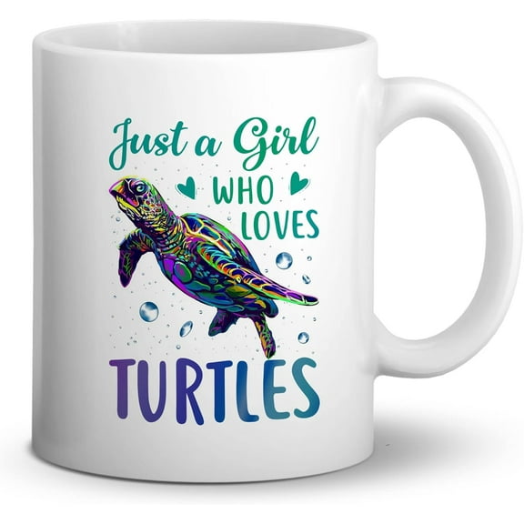 Just A Girl Who Loves Turtles Watercolor Sea Turtle Coffee Mug,11 Ounce Double-Sided Ceramic Mug Cup for Coffee Tea Milk,Birthday Gift for Turtle Lovers,Marine Life Lover Gift,Teen Girls Gifts