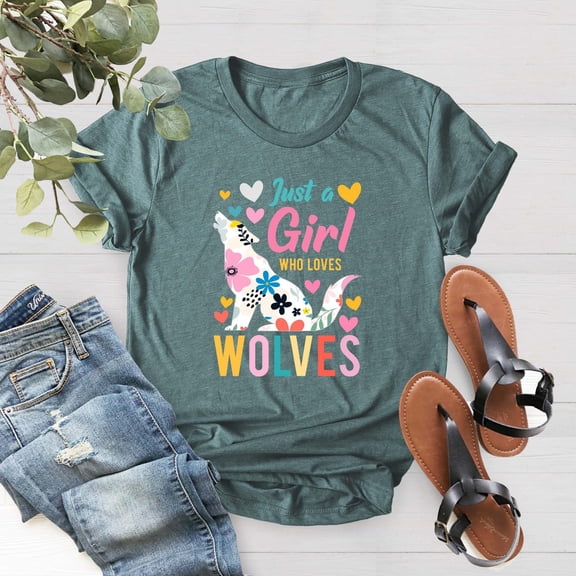 Just A Girl Who Loves Wolves Shirt, Wolf Lover Gift Shirt, BFF Gift Shirt, Girl Birthday Shirt, Adventure Lover Shirt, Howling Wolf Girl Tee Tshirt All Size S-5XL