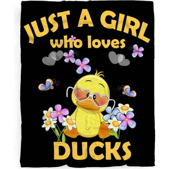 Just A Girl Who Loves Yellow Ducks Blanket Gifts for Boys Girls, Cute Animal Duck Throw Blanket for Duck Lovers Soft Lightweight Flannel Fleece Cartoon Duck Bedding for Teens Sofa Couch Chair 60x50In
