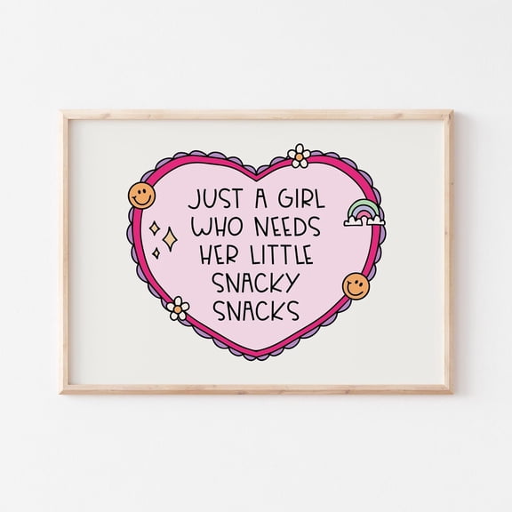 Just A Girl Who Needs Her Little Snacky Snacks Art, Trendy Preppy Apartment Pink Girly Wall Art, Quirky Home Decor, Wall Art, Modern Wall Decor, 16x24 UNFRAMED