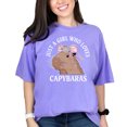 thumbnail image 1 of Just a Girl Who Loves Capybaras, Cute Capybara Print on T-Shirt, Funny Animal Graphic Tee, Women's Gift, Trendy Casual Wear, Violet Comfort Colors T-Shirt, Medium, 1 of 1
