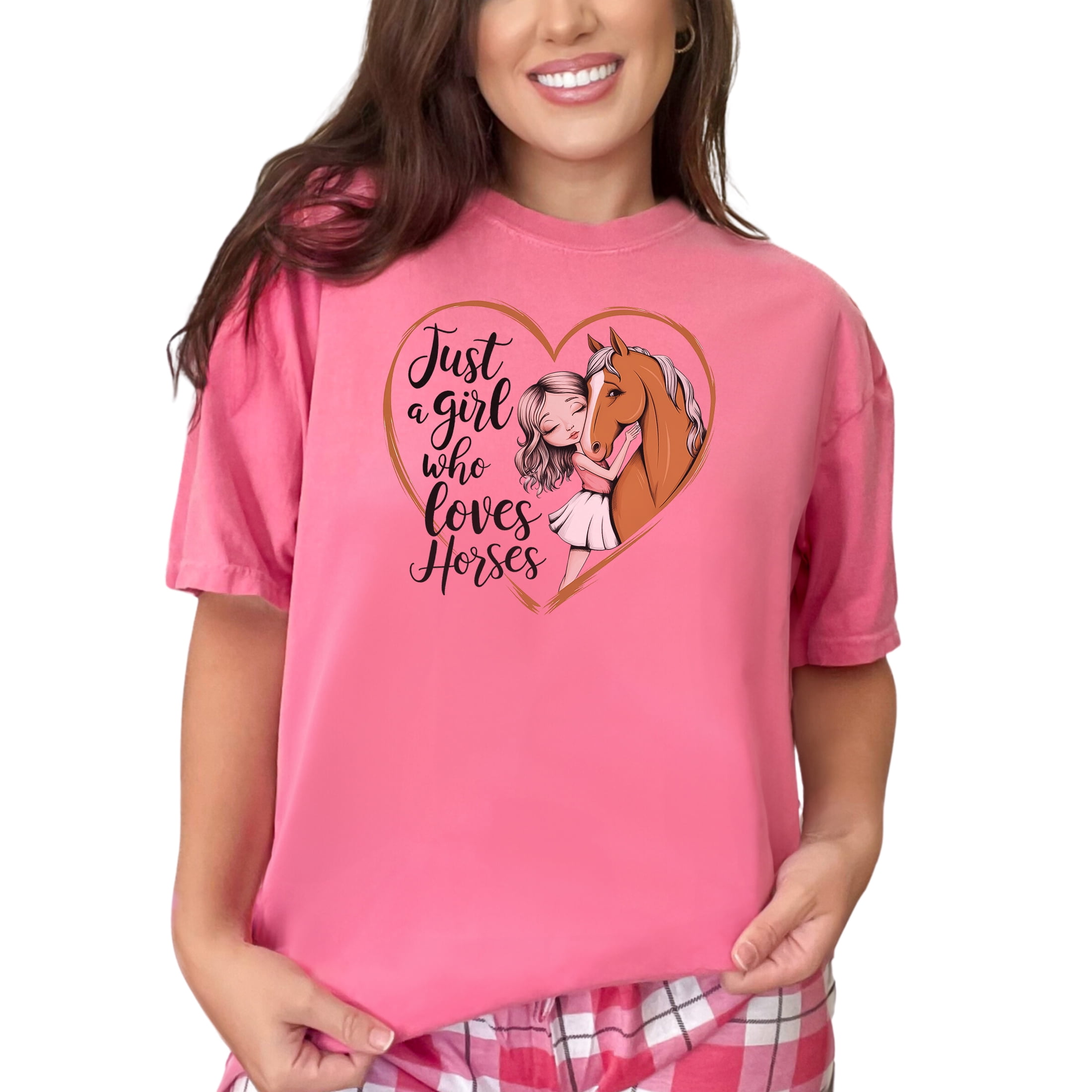 Just a Girl Who Loves Horses T-Shirt, Cute Horse Lover Shirt for Girls, Equestrian Gift, Pony Lover Tee, Kids Horse Riding Shirt, Crunchberry Comfort Colors T-Shirt, 2XL