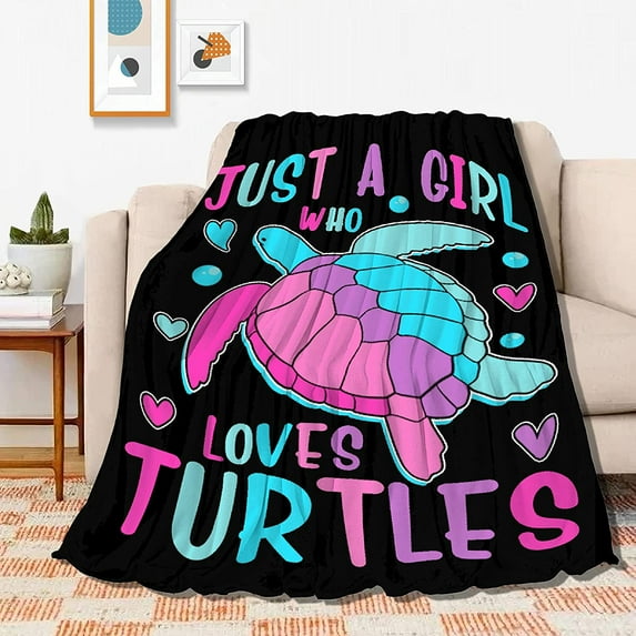 Just Girl Who Loves Turtles Blanket Soft Blankets and Throws Flannel Cozy Lightweight Quilt Gift Perfect for Bed Sofa Couch-80 x60 Large for Adult