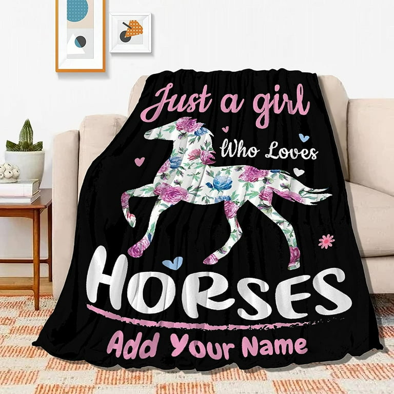 Just Girl who Loves Horses Custom Throw Blanket with Name Personalized Blankets Best Gifts for Family Friends Dogs or Cats 60 x50 Medium for Teen Walmart