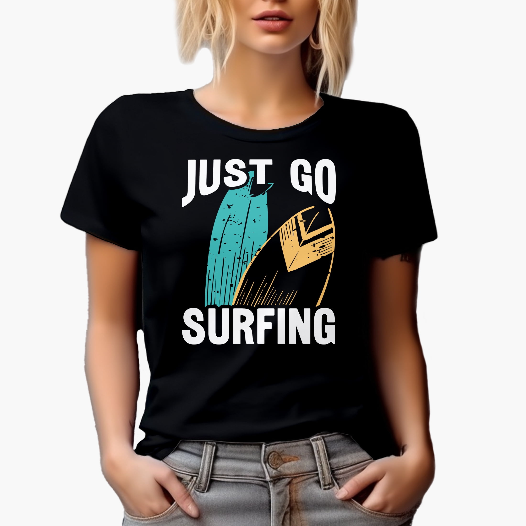 Just Go Surfing, Surfer, Black T-Shirt, 3XL