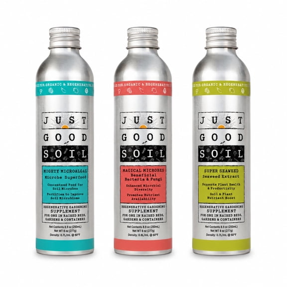 Just Good Soil Soil Supplement Protocol - Magical Microbes, Mighty Microalgae & Super Seaweed - 3-Part Soil Enhancer System for Organic Home Gardening, Soil Health, Microbial Diversity & Plant Growth