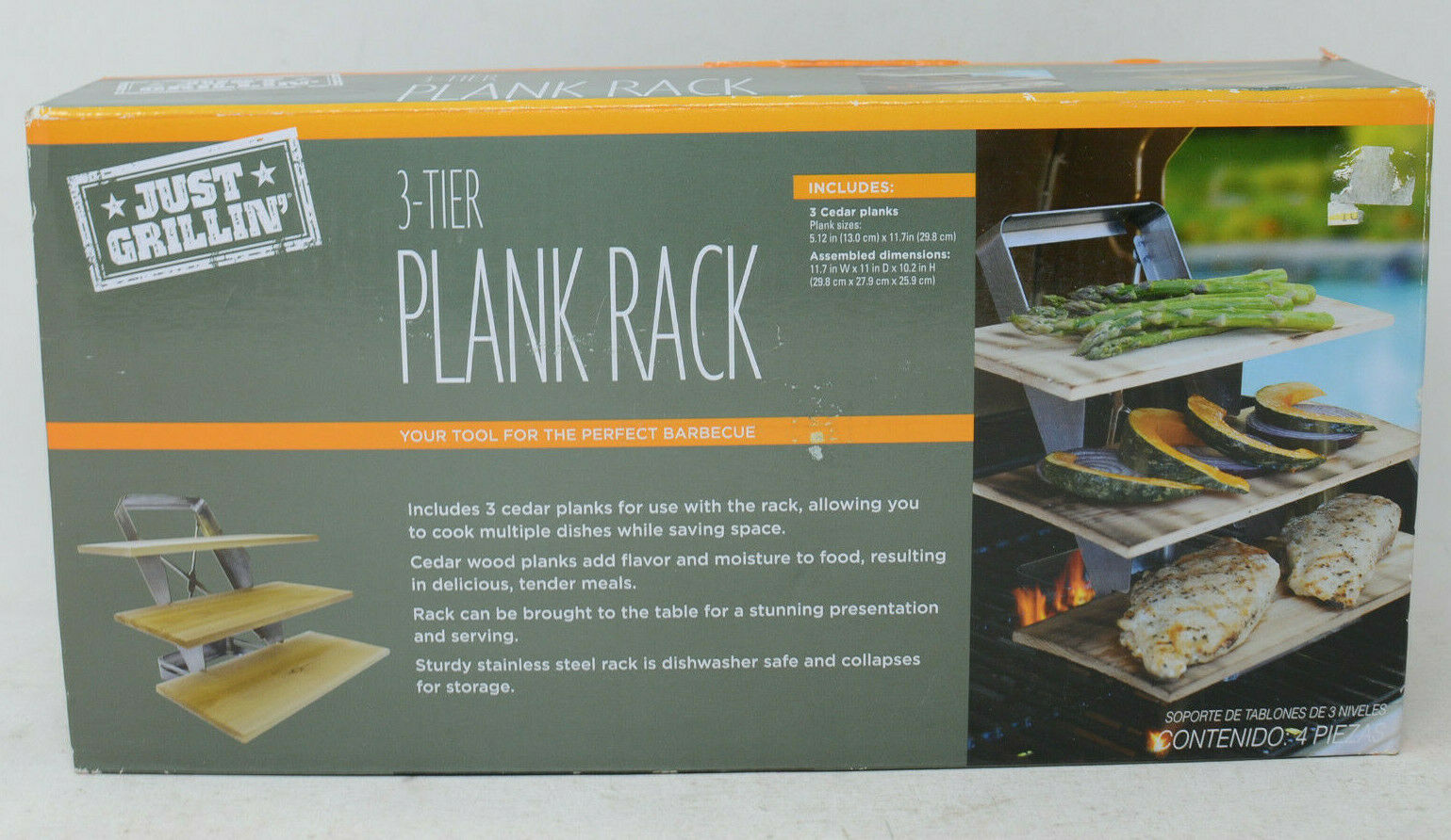 Just Grillin' Stainless BBQ 3 Tier Grill Plank Rack with Cedar Planks
