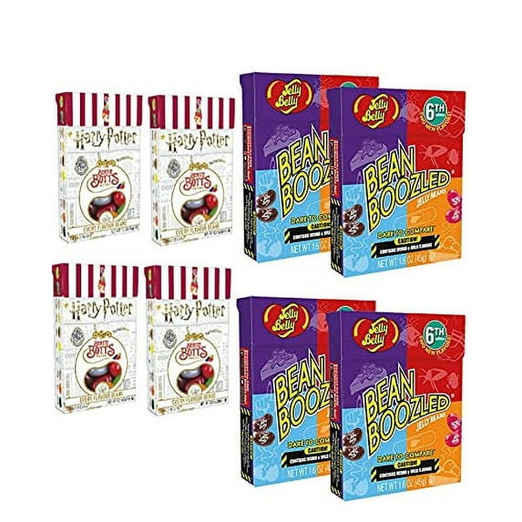 Just Grown Jelly Belly Bean Boozled (Pack of 4) *7th Edition* 1.6oz Flip Top Box (Mixed, 4 Beanboozled and 4 Harry potter)