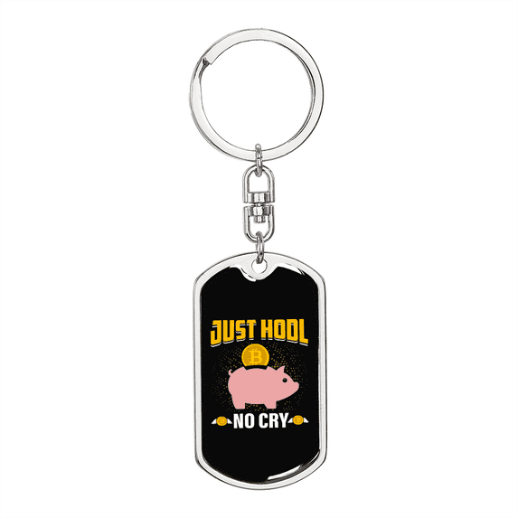Just HODL Pig Crypto Stainless Steel or 18k Gold Premium Swivel Dog Tag Keychain