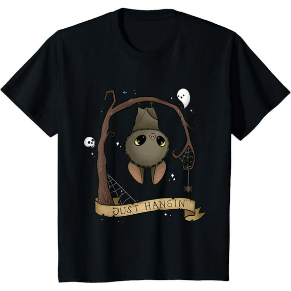 Just Hangin Halloween Cute Hanging Bat Spooky Adorable T-Shirt