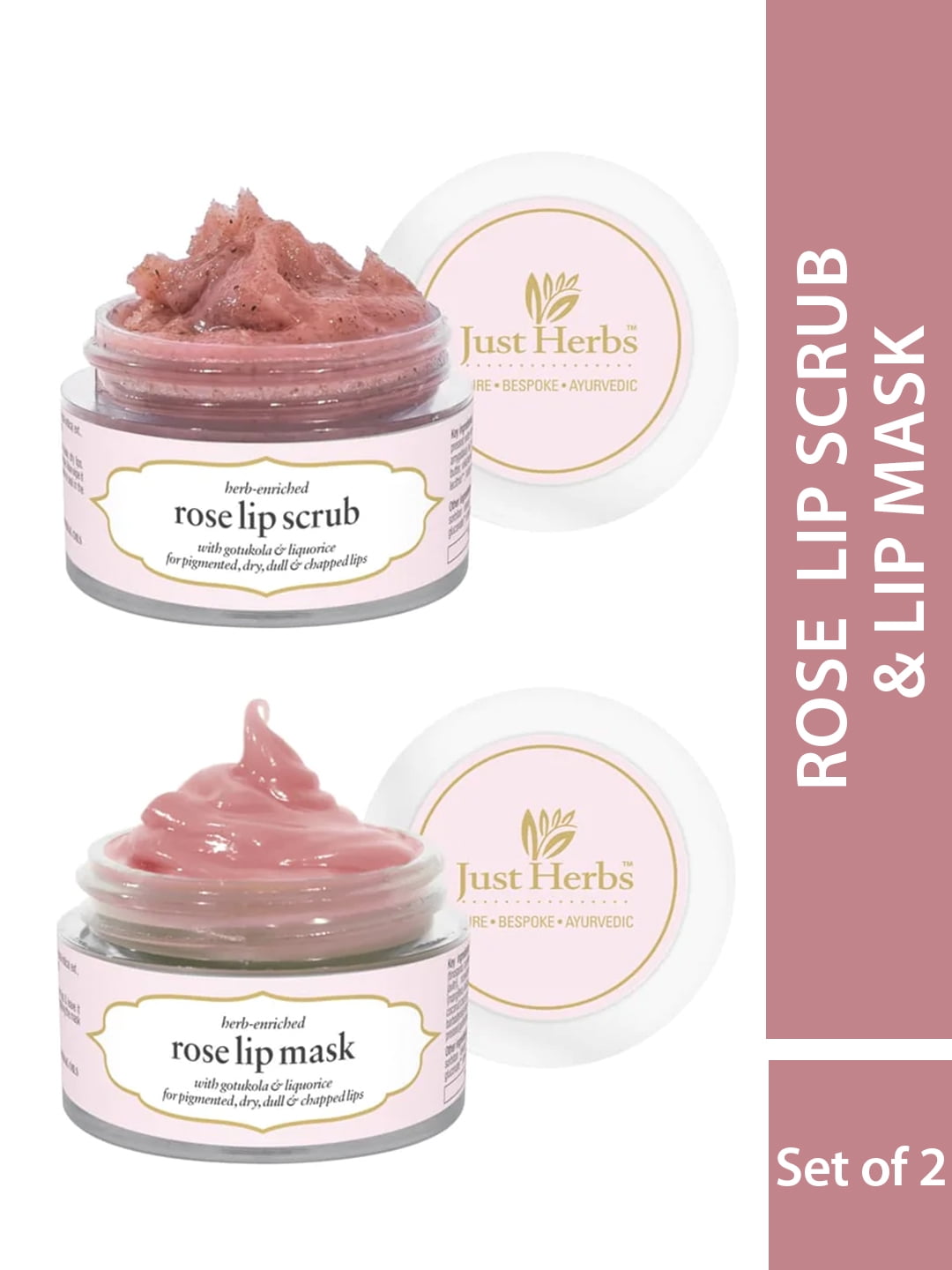 Just Herbs Ayurvedic & Vegan Rose Lip Scrub & Lip Mask duo pack for
