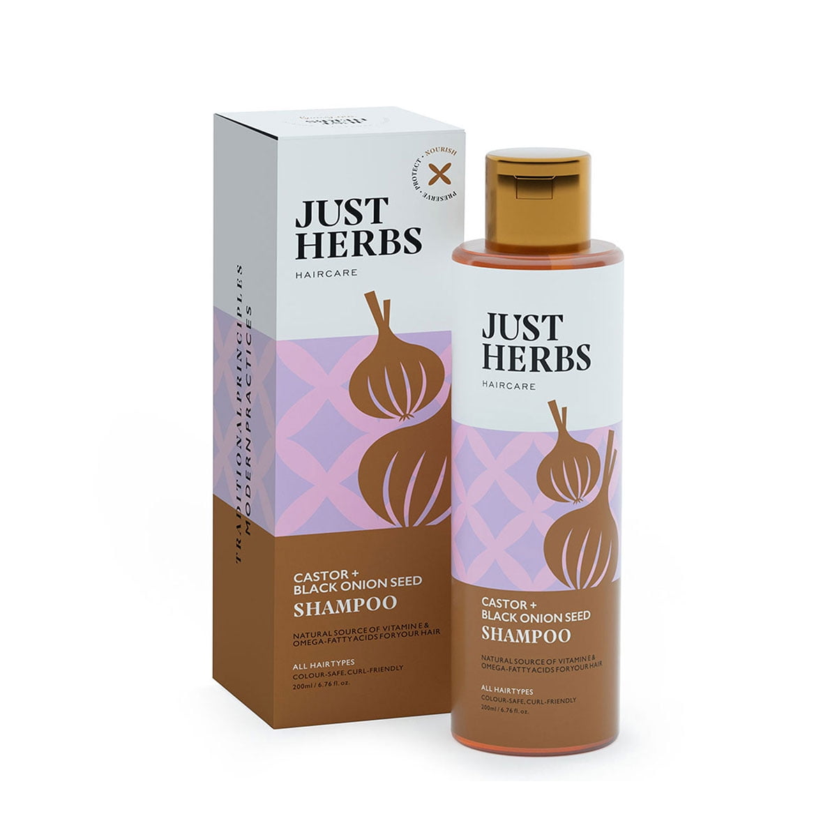 Just Herbs Shampoo With Castor and Black Onion Seed  for Dry and Frizzy, Normal Hair Types -200ml