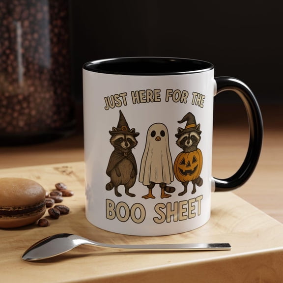 Just Here For B1Oo S1Heet Mug, B1Oo Ghost RacC1oon Mug, Fall Pumpkin RacC1oon Cup, Autumn SpookeaS1on Gift Mug, Accenoffee Mug 11oz 15oz