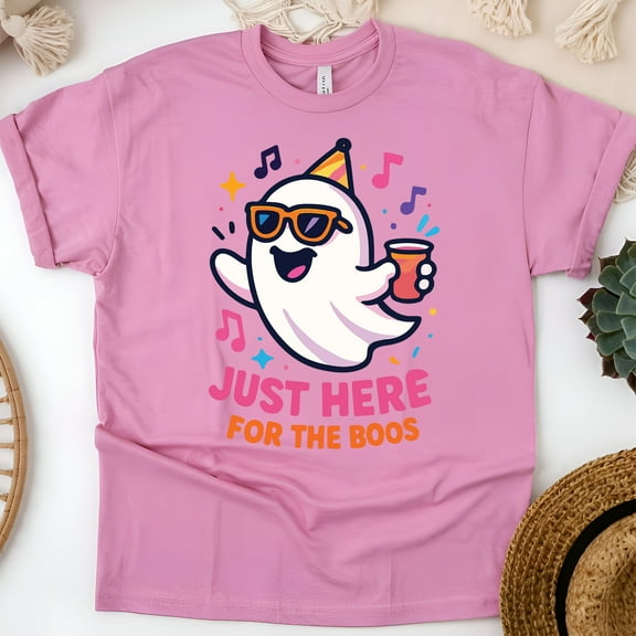 Just Here For The Boos Graphic Tee Funny Ghost Party Shirt, Azalea, Size S