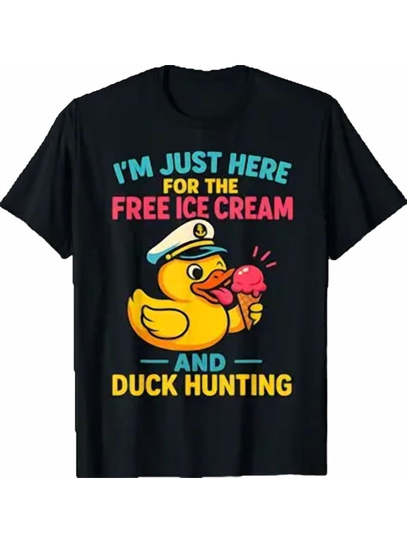Just Here For The Free Ice Cream & Duck Hunting Funny Cruise Shirt BLACK Unisex S-5XL Hot Trending Shirt, Vintage Birthday Gift