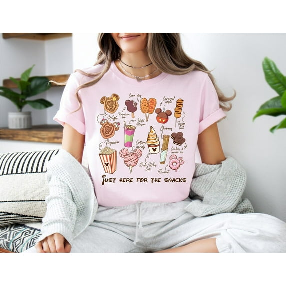 Just Here For The Snacks Shirt, Disney Mickey And Friends T-Shirt, WDW Family Trip, Disney Food, Disney Vacay Mode,Light Pink color,size M
