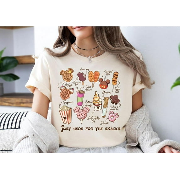 Just Here For The Snacks Shirt, Disney Mickey And Friends T-Shirt, WDW Family Trip, Disney Food, Disney Vacay Mode,Natural color,size L
