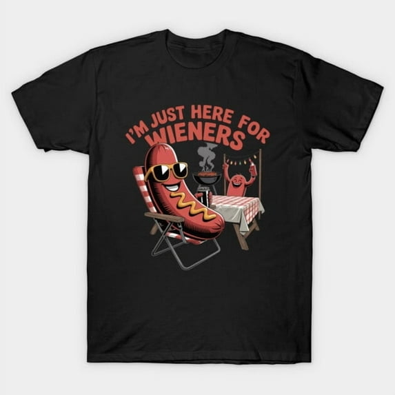 Just Here For The Wieners Funny BBQ Hot Dog Lover Design Cookout Party Unisex T-Shirt - Durable Stitching