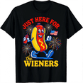thumbnail image 1 of Just Here For The Wieners Funny Hot Dog 4th Of July Unisex T-Shirt, 1 of 6