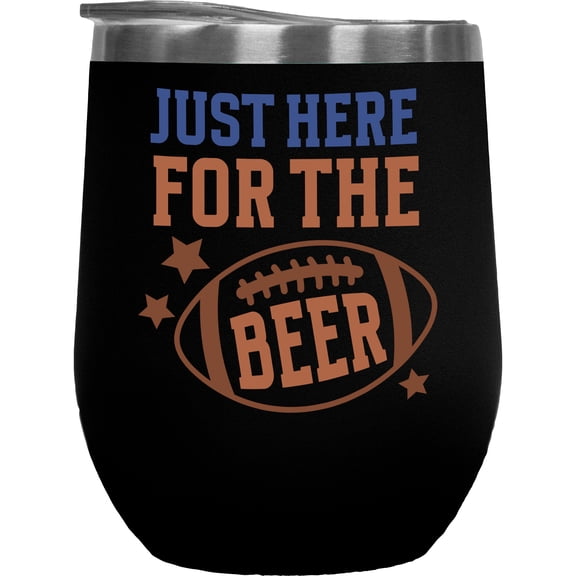 Just Here for the Beer, Football Ball Art Merch Gift, Black 12oz Wine Tumbler
