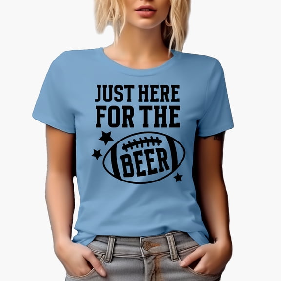 Just Here for the Beer with Football Season Art Merch Gift, Baby Blue T-Shirt, Large