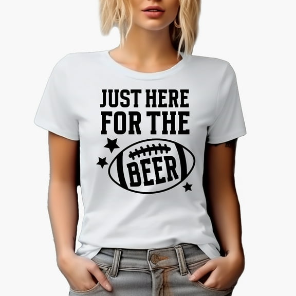 Just Here for the Beer with Football Season Art Merch Gift, White T-Shirt, Medium