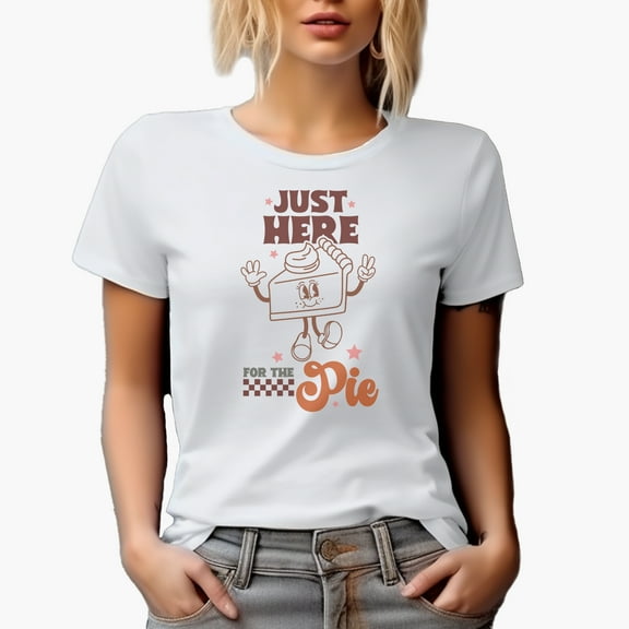 Just Here for the Pie, Retro Thanksgiving Day Art Merch Gift, White T-Shirt, XL