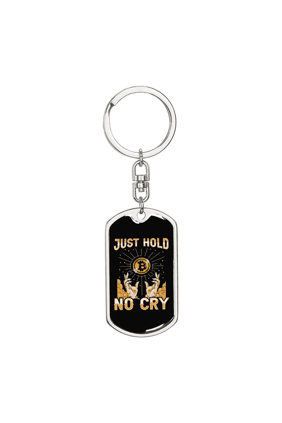 Just Hold Bitcoin Crypto Stainless Steel or 18k Gold Premium Swivel Dog Tag Keychain