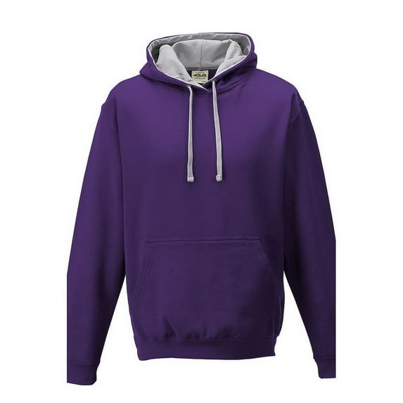 Just Hoods By AWDis Adult 80/20 Midweight Varsity Contrast Hooded Sweatshirt - PURPLE/ HTHR GRY - 2XL