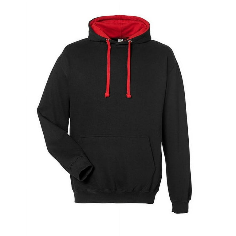 Just Hoods by Awdis JHA003 Adult 80 20 Midweight Varsity Contrast Hooded Sweatshirt Jet Blk Fire RD XL
