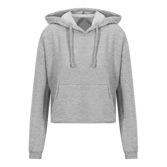 Just Hoods By AWDis Ladies' Girlie Cropped Hooded Fleece with Pocket - HEATHER GREY - L