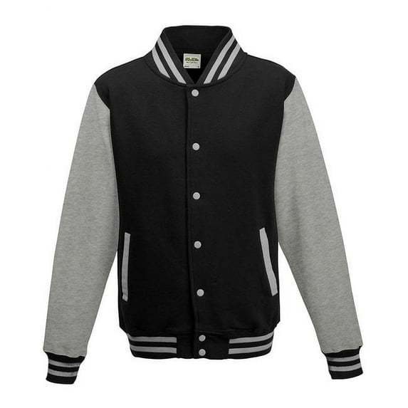 Just Hoods By AWDis Men's 80/20 Heavyweight Letterman Jacket M JET BLK/ HTH GRY