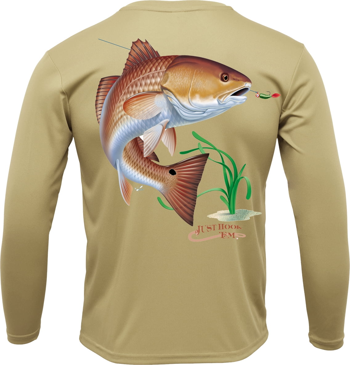 Just Hook 'Em Men's Long Sleeve Sand Redfish Performance Shirt