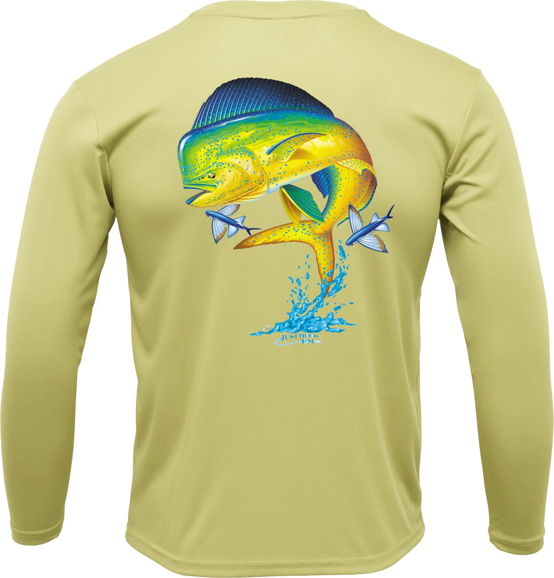 Just Hook 'Em™ Men's Long Sleeve Yellow Dolphin Performance Shirt, S- XXL 