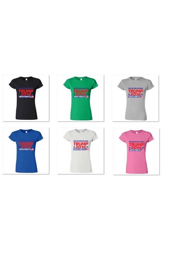 Don't Just Hope For Change Donald Trump Vote For It! 2016 Printed T-Shirt Short Sleeve T-Shirt Soft and Comfy Shirt, Lightweight Shirt Black Woman Tshirt Large