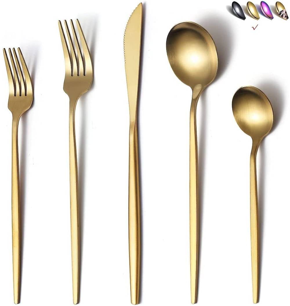 Lotte Luxury Matte GOLD White Cutlery Set Spoon Fork Knife - 18