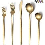 Just Houseware Matte Gold Silverware, Stainless Steel, Flatware Set, Titanium Plating Cutlery Set of 20 Pieces (4 Dinner Knives, 4 Dinner Forks, 4 Dinner Spoons, 4 Teaspoons, 4 Salad Forks)