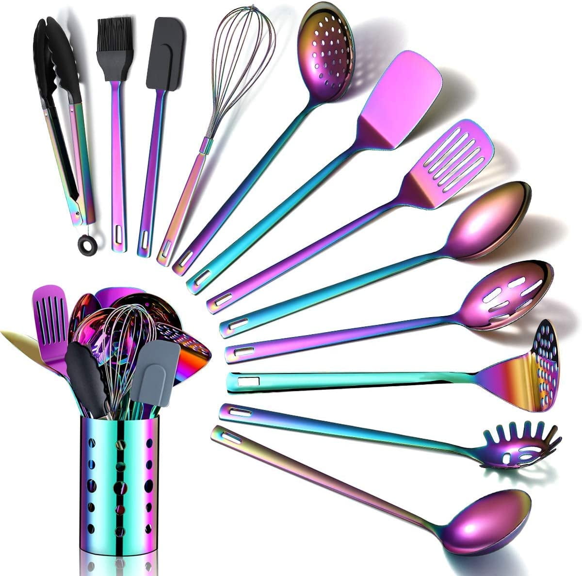 Just Houseware Rainbow Kitchen Utensils Set 13 Piece Stainless Steel Cooking Cookware Set With Utensil Holder For Non Stick F3ec4a0b Daab 4ed1 B45b Ddfa5f0b2455.f2f4fa1b565bbbc918c71424f2970387 