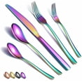 thumbnail image 1 of Just Houseware Rainbow Silverware Set 20 Pieces, Stainless Steel Flatware Set, Titanium Plating Cutlery Set, Knives Forks Spoons Service for 4, 1 of 8