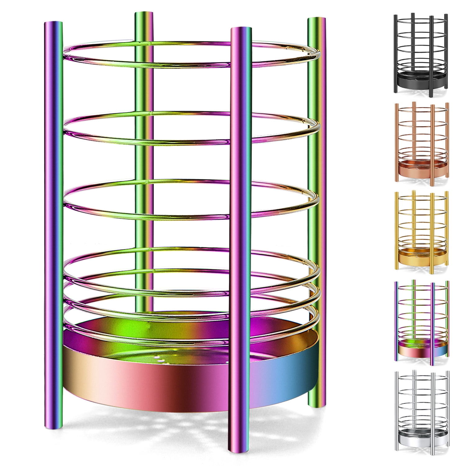 Just Houseware Rainbow Stainless Steel Utensil Holder, Cooking Utensil Organizer with Drain Holes, Extra Large Kitchen Utensil Holders for Countertop