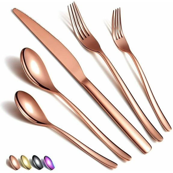 Just Houseware Rose Gold Silverware Set 20 Pieces, Stainless Steel Flatware Set, Titanium Plating Cutlery Set, Knives Forks Spoons Service for 4