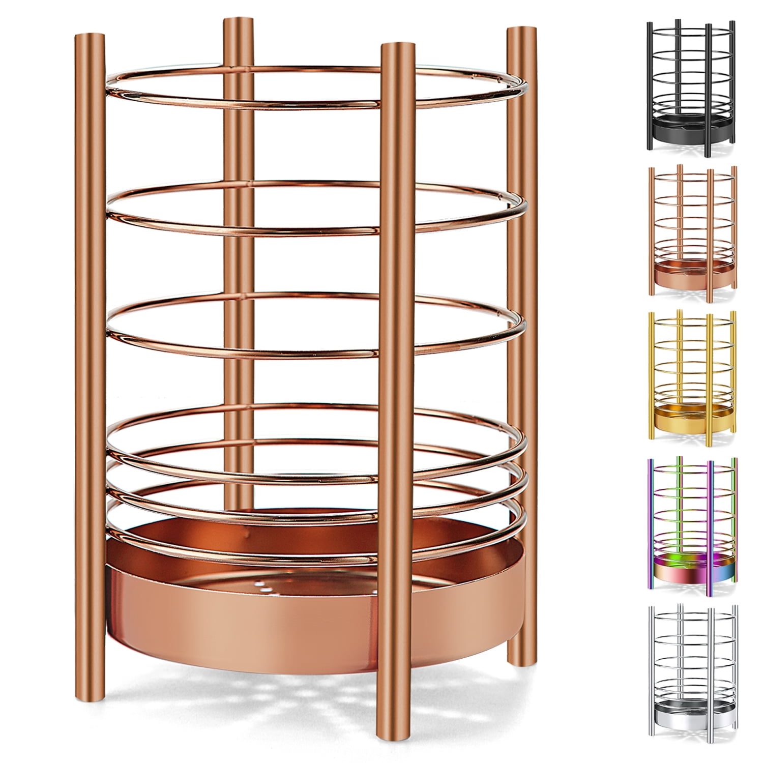 Just Houseware Rose Gold Stainless Steel Utensil Holder, Cooking Utensil Organizer with Drain Holes, Extra Large Kitchen Utensil Holders for Countertop
