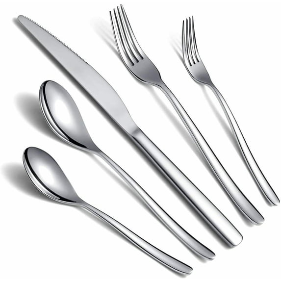 Just Houseware Silverware Set 20 Pieces, Stainless Steel Flatware Set, Mirror Polish Cutlery Set, Knives Forks Spoons Service for 4