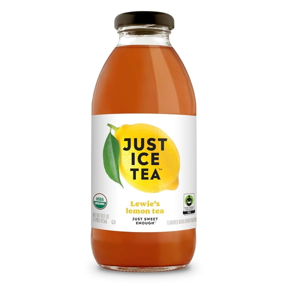 Just Ice Tea, Organic Iced Tea, Lewies Lemon, 16 Fl Oz Glass Bottles (Pack of 6)