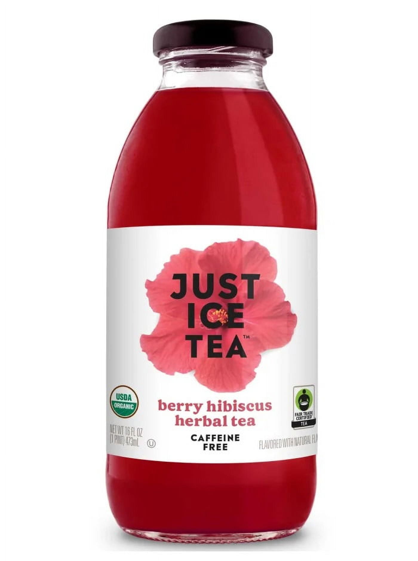 Just Ice Tea Organic Iced Tea, 16 fl oz Glass Bottles (Berry Hibiscus Herbal Tea, Pack of 12)