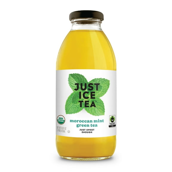 Just Ice Tea Organic Iced Tea, 16 Fl Oz Glass Bottles (Morrocan Mint Green Tea, Pack of 12)