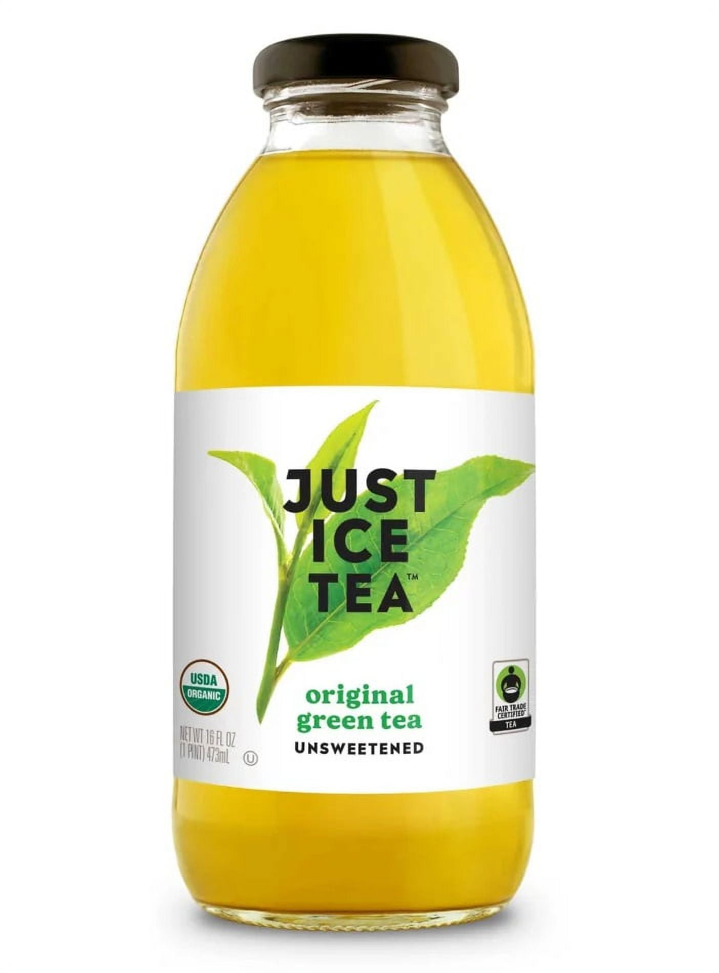 Just Ice Tea Organic Iced Tea, 16 Fl Oz Glass Bottles (Original Green Tea, Pack of 12)